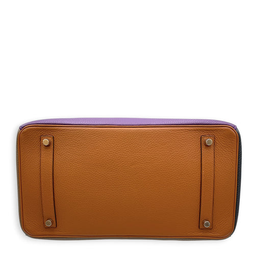 Birkin Alerquin  35 Etain/Etoupe/blue lin/ultra violet/blue obscure/gold in Clemence Palladium hardware