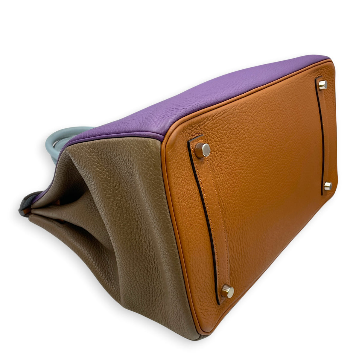 Birkin Alerquin  35 Etain/Etoupe/blue lin/ultra violet/blue obscure/gold in Clemence Palladium hardware