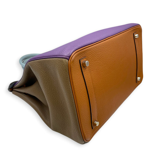 Birkin Alerquin  35 Etain/Etoupe/blue lin/ultra violet/blue obscure/gold in Clemence Palladium hardware