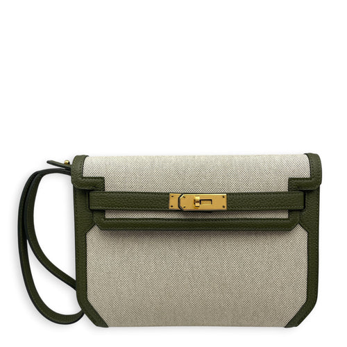 Kelly Depeches 25 Vert Amande-Ecru/Vert Veronese in Togo/Toile Gold hardware