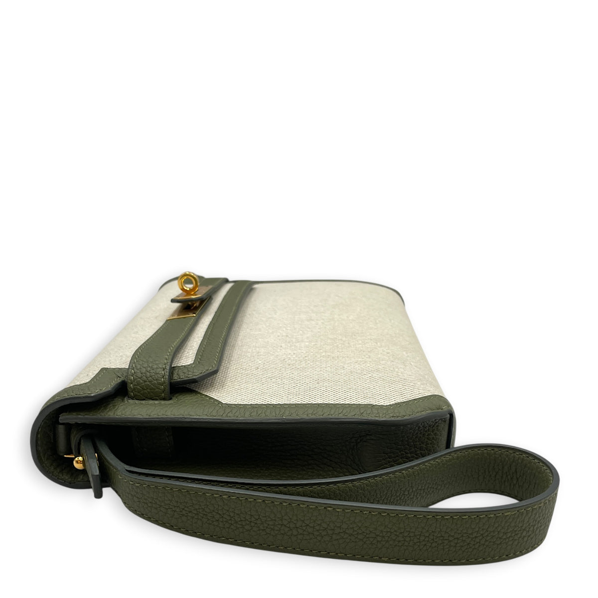 Kelly Depeches 25 Vert Amande-Ecru/Vert Veronese in Togo/Toile Gold hardware