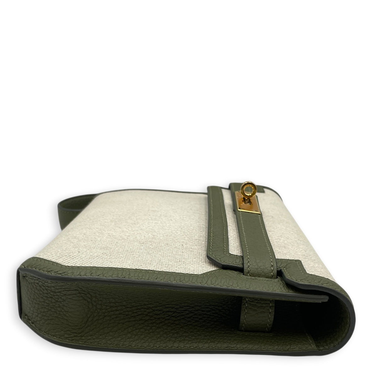 Kelly Depeches 25 Vert Amande-Ecru/Vert Veronese in Togo/Toile Gold hardware