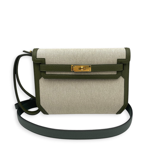 Kelly Depeches 25 Vert Amande-Ecru/Vert Veronese in Togo/Toile Gold hardware