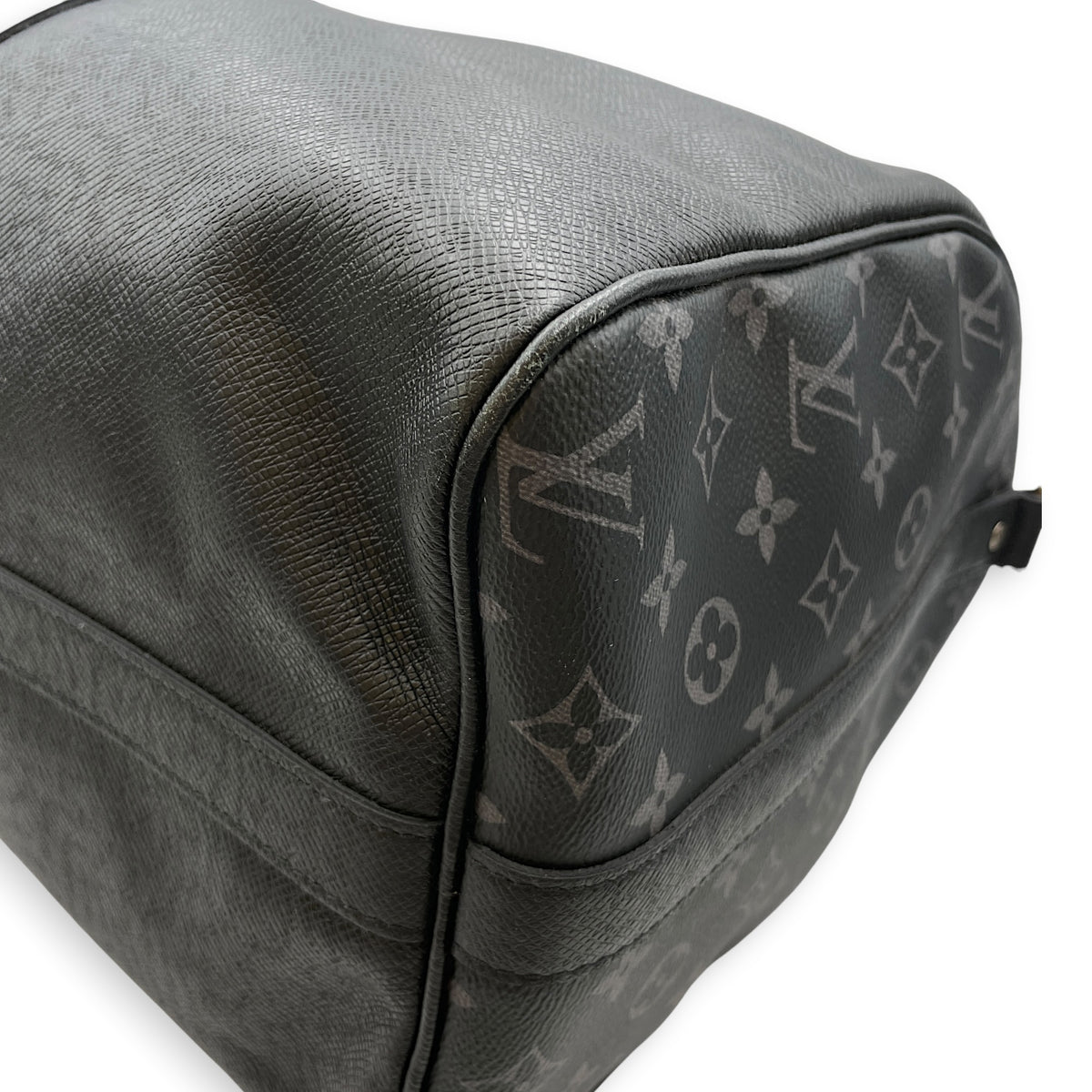 Keepall Black Duffle Bag in Taiga Leather Silver hardware
