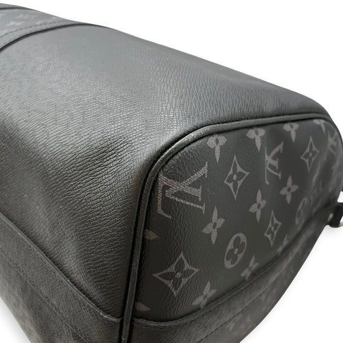 Keepall Black Duffle Bag in Taiga Leather Silver hardware