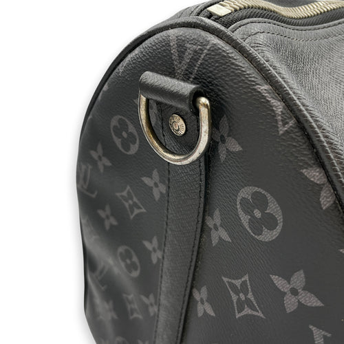 Keepall Black Duffle Bag in Taiga Leather Silver hardware