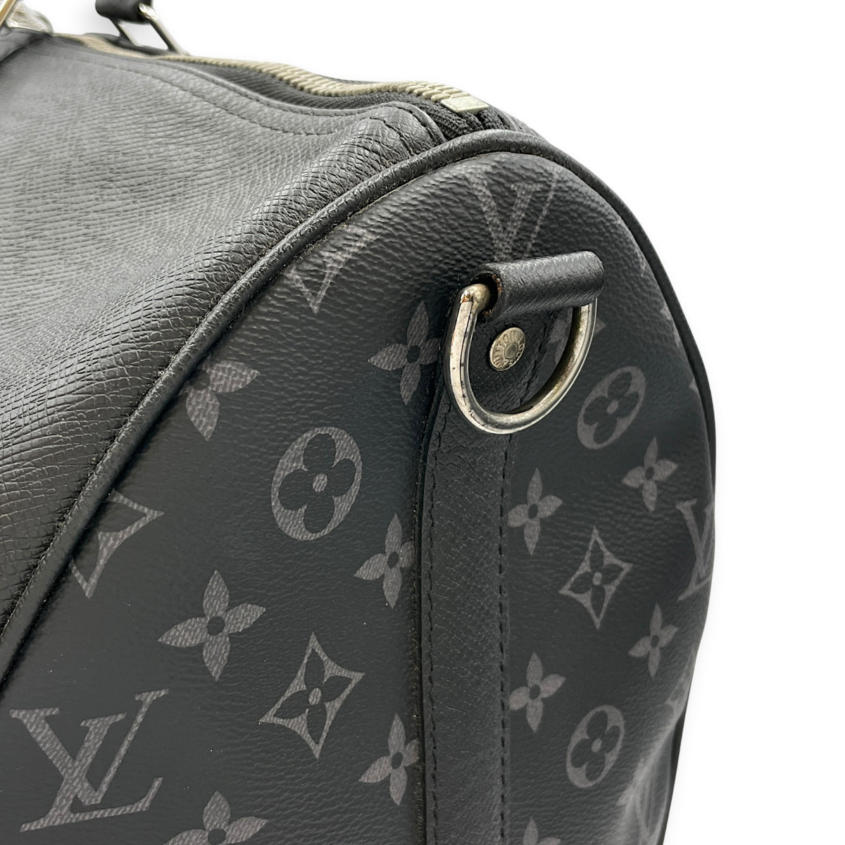 Keepall Black Duffle Bag in Taiga Leather Silver hardware