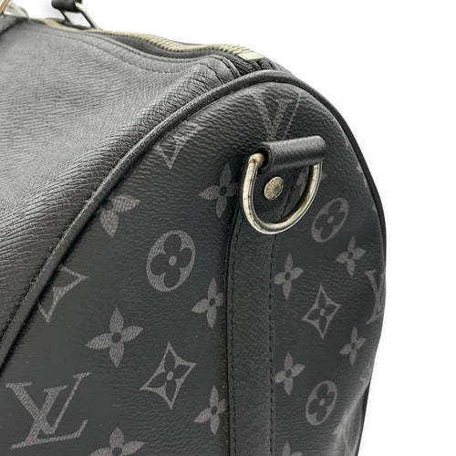 Keepall Black Duffle Bag in Taiga Leather Silver hardware