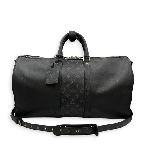 Keepall Black Duffle Bag in Taiga Leather Silver hardware