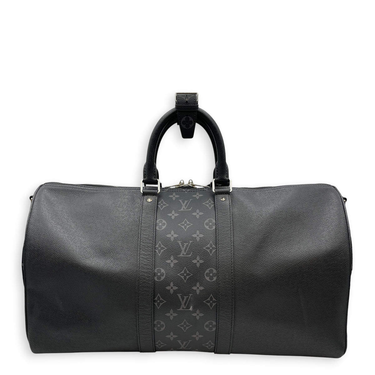 Keepall Black Duffle Bag in Taiga Leather Silver hardware