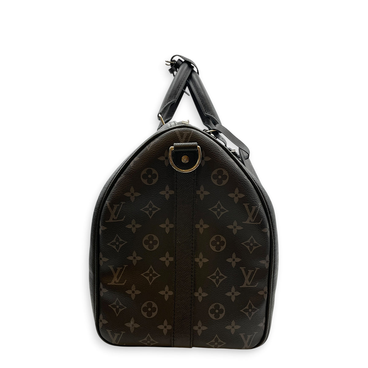 Keepall Black Duffle Bag in Taiga Leather Silver hardware