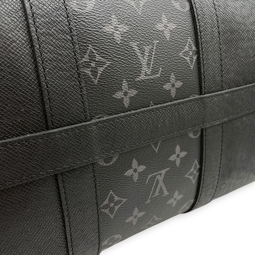 Keepall Black Duffle Bag in Taiga Leather Silver hardware