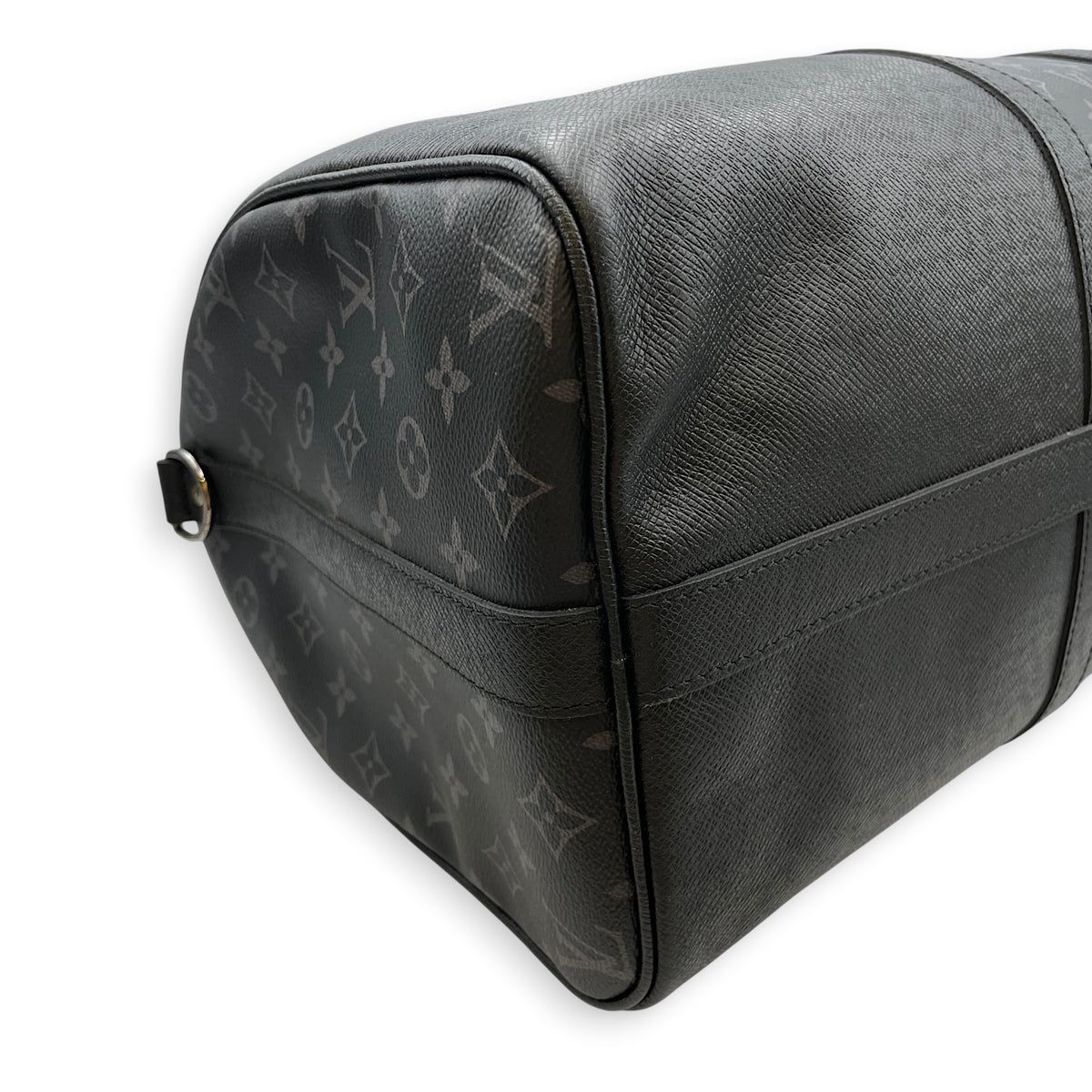 Keepall Black Duffle Bag in Taiga Leather Silver hardware