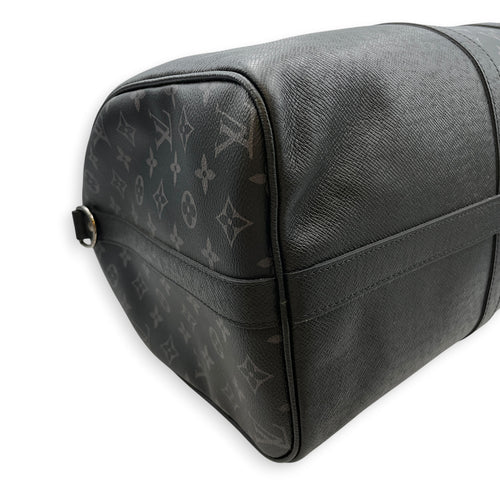 Keepall Black Duffle Bag in Taiga Leather Silver hardware