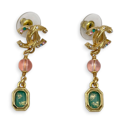 CC Drop with Strass Crystals  Gold Earrings Gold hardware