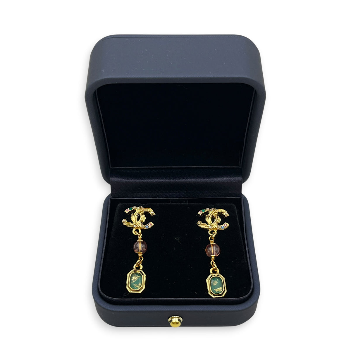 CC Drop with Strass Crystals  Gold Earrings Gold hardware