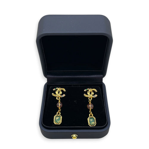 CC Drop with Strass Crystals  Gold Earrings Gold hardware