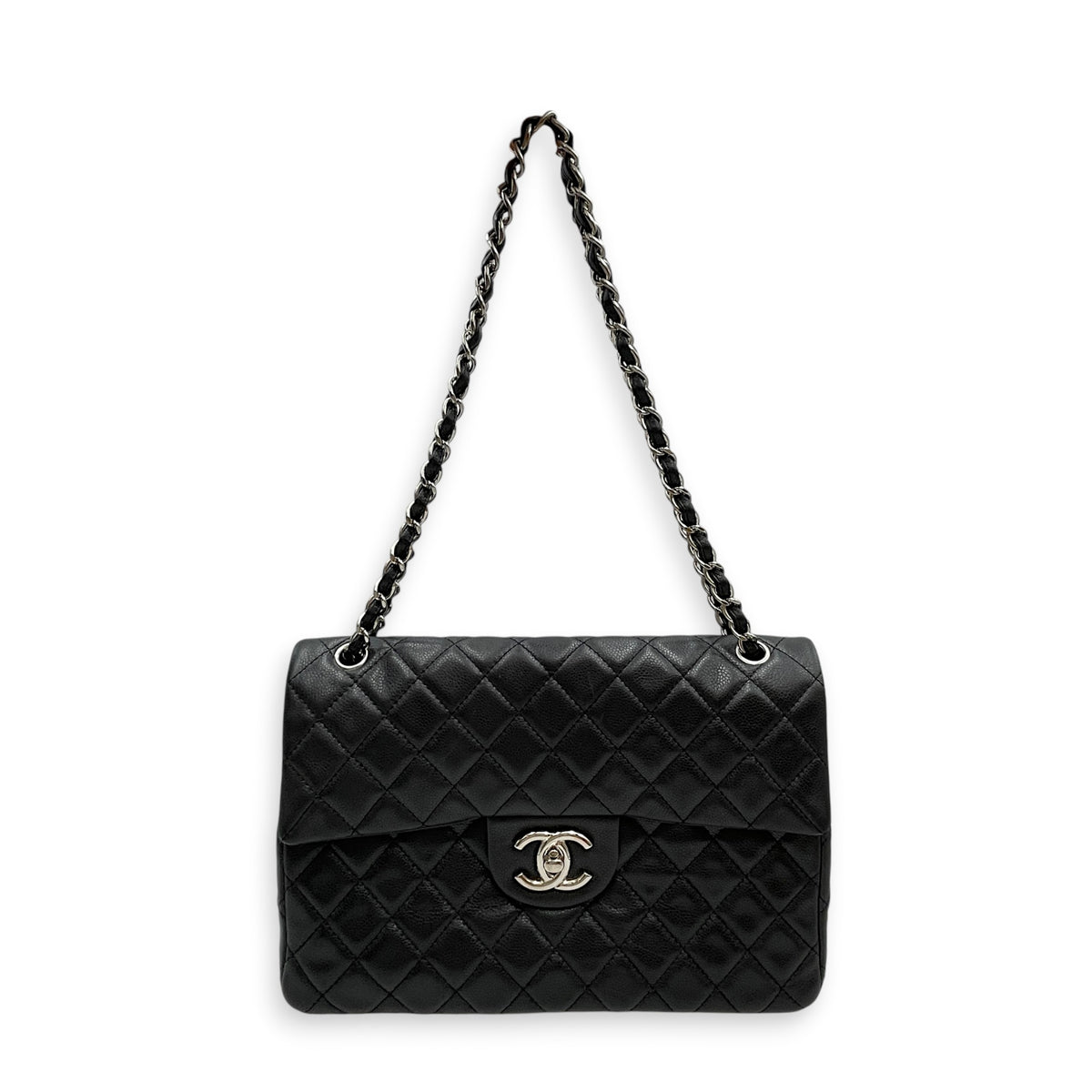 Timeless CC 33cm Black Shoulder Bag in Calfskin Silver hardware