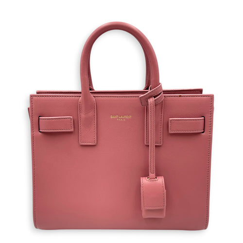 Sac De Jour  Pink Top Handle Bag in Calfskin Gold hardware
