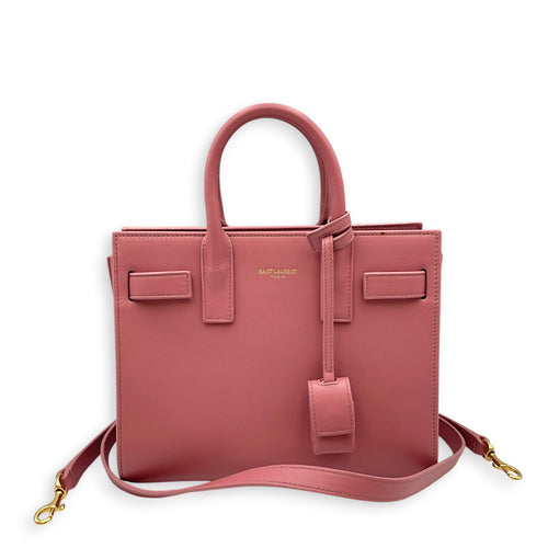 Sac De Jour  Pink Top Handle Bag in Calfskin Gold hardware