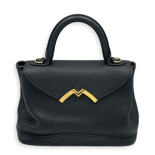 Gabrielle BB  Black Top Handle Bag in Calfskin Gold hardware