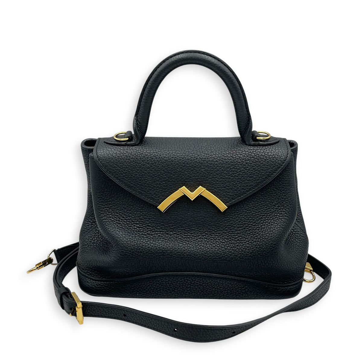 Gabrielle BB  Black Top Handle Bag in Calfskin Gold hardware