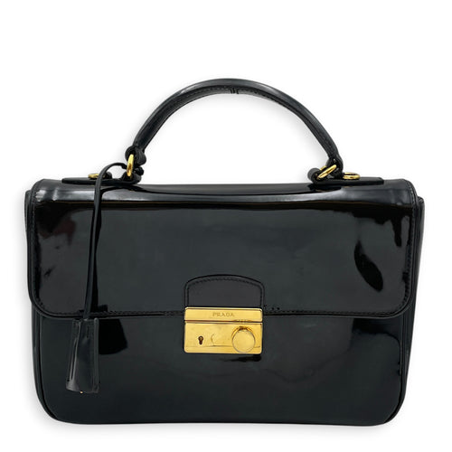 Flap  Black Top Handle Bag in Patent Leather Gold hardware