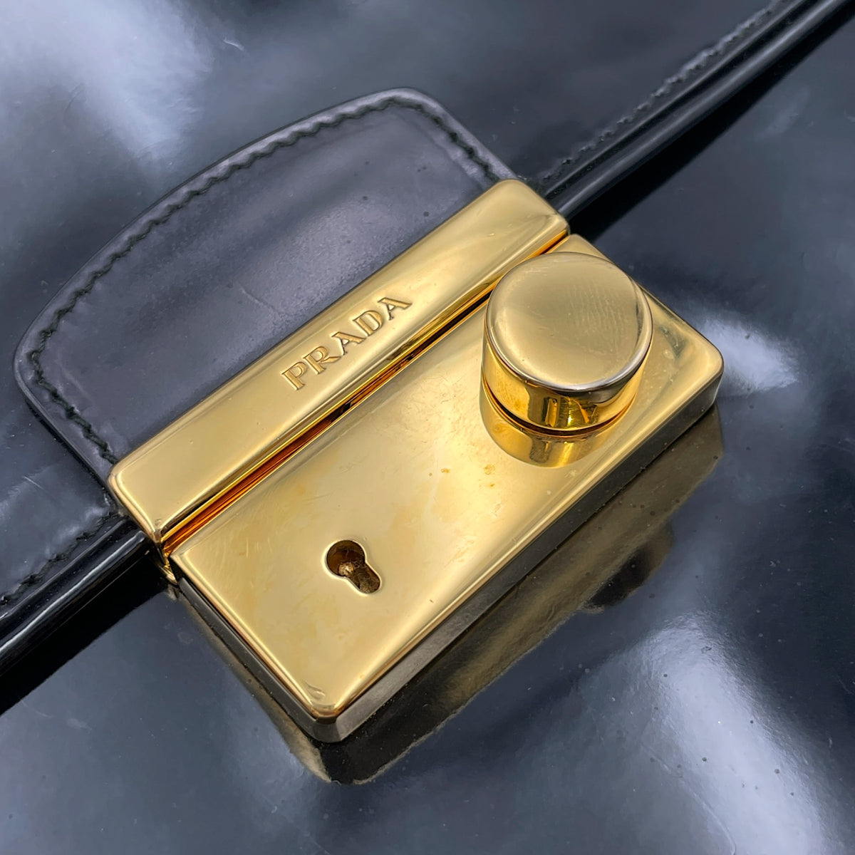 Flap  Black Top Handle Bag in Patent Leather Gold hardware