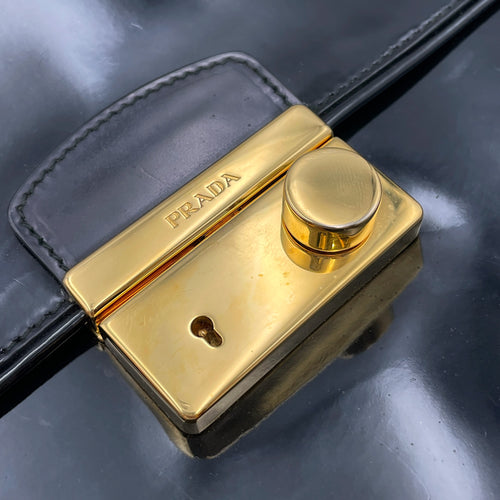 Flap  Black Top Handle Bag in Patent Leather Gold hardware