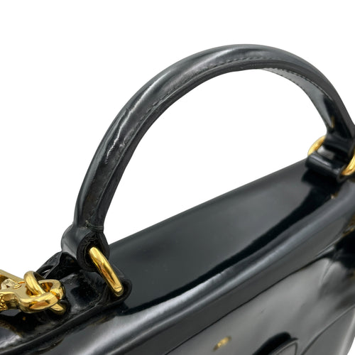 Flap  Black Top Handle Bag in Patent Leather Gold hardware