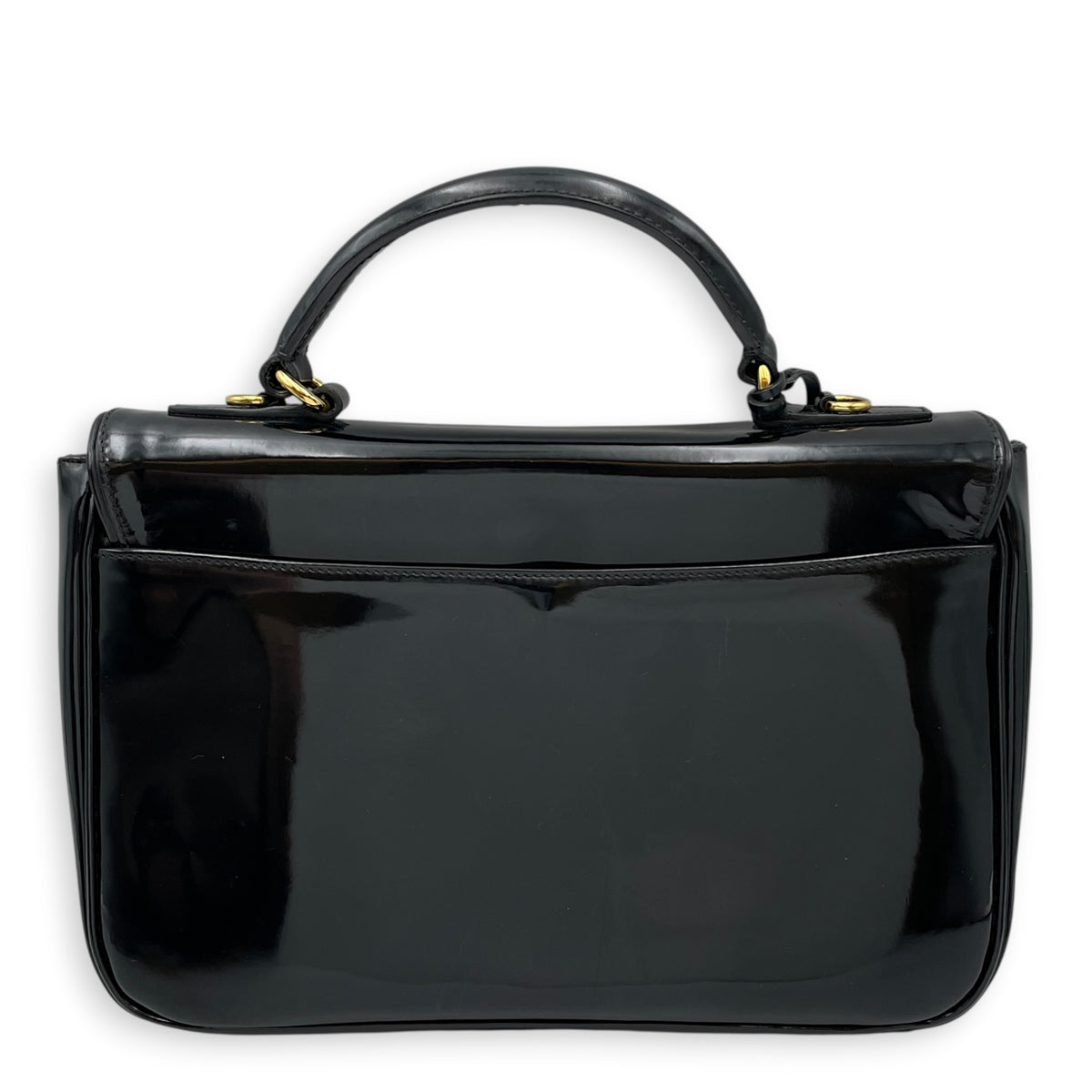 Flap  Black Top Handle Bag in Patent Leather Gold hardware