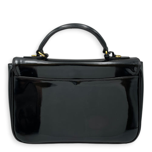 Flap  Black Top Handle Bag in Patent Leather Gold hardware