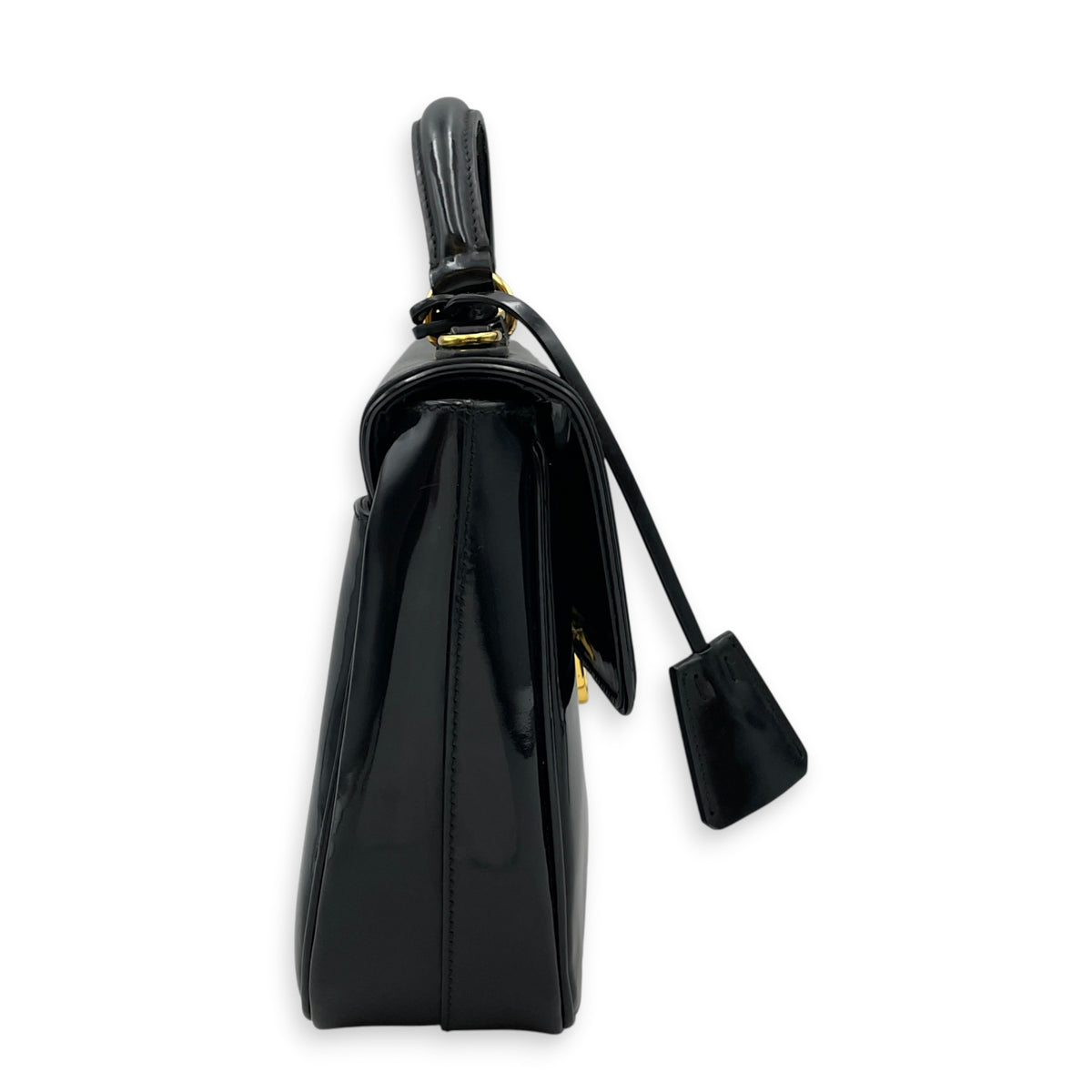 Flap  Black Top Handle Bag in Patent Leather Gold hardware