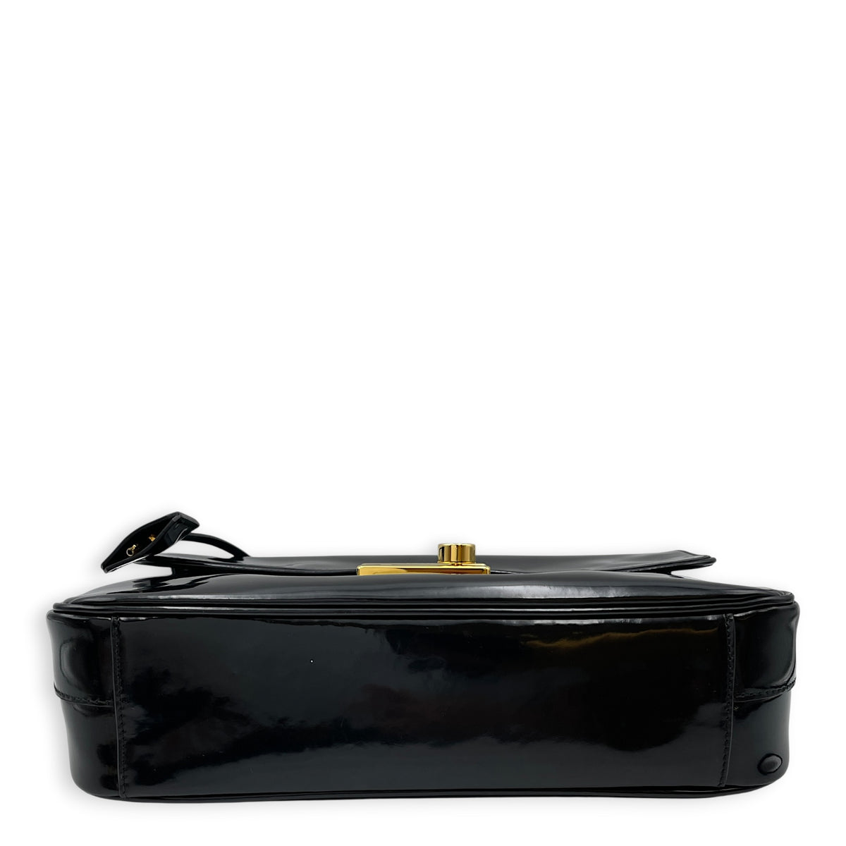 Flap  Black Top Handle Bag in Patent Leather Gold hardware