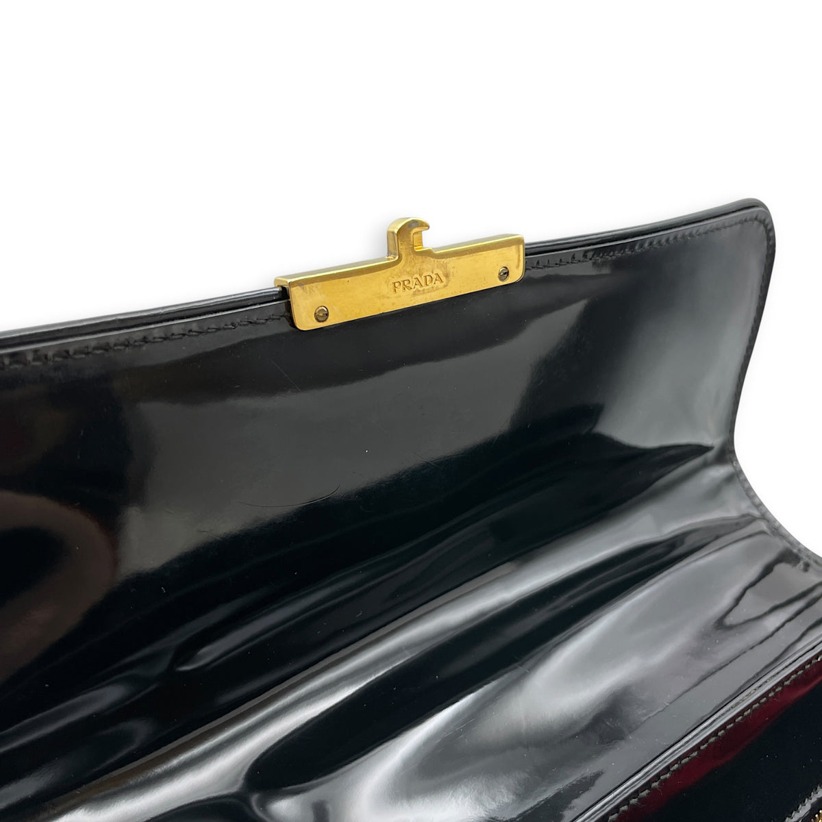 Flap  Black Top Handle Bag in Patent Leather Gold hardware