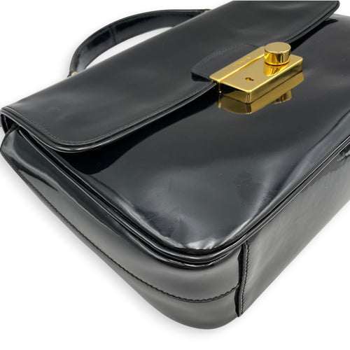 Flap  Black Top Handle Bag in Patent Leather Gold hardware