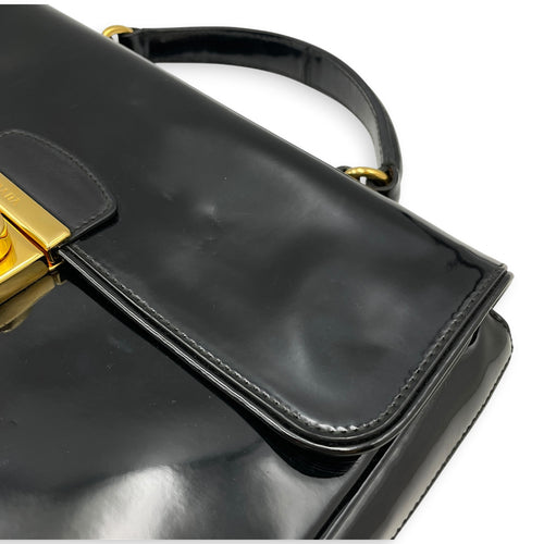 Flap  Black Top Handle Bag in Patent Leather Gold hardware
