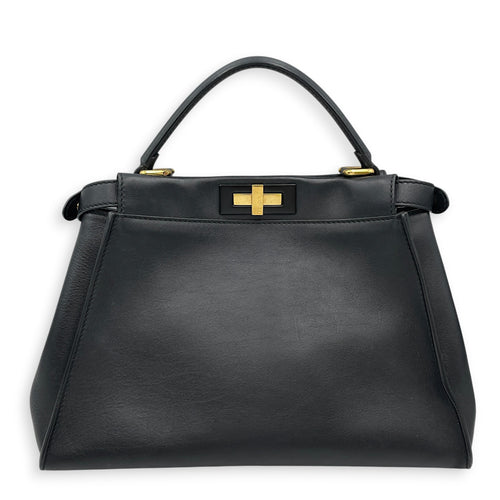 Peekaboo  33 cm  Black Top Handle Bag in Calfskin Gold hardware