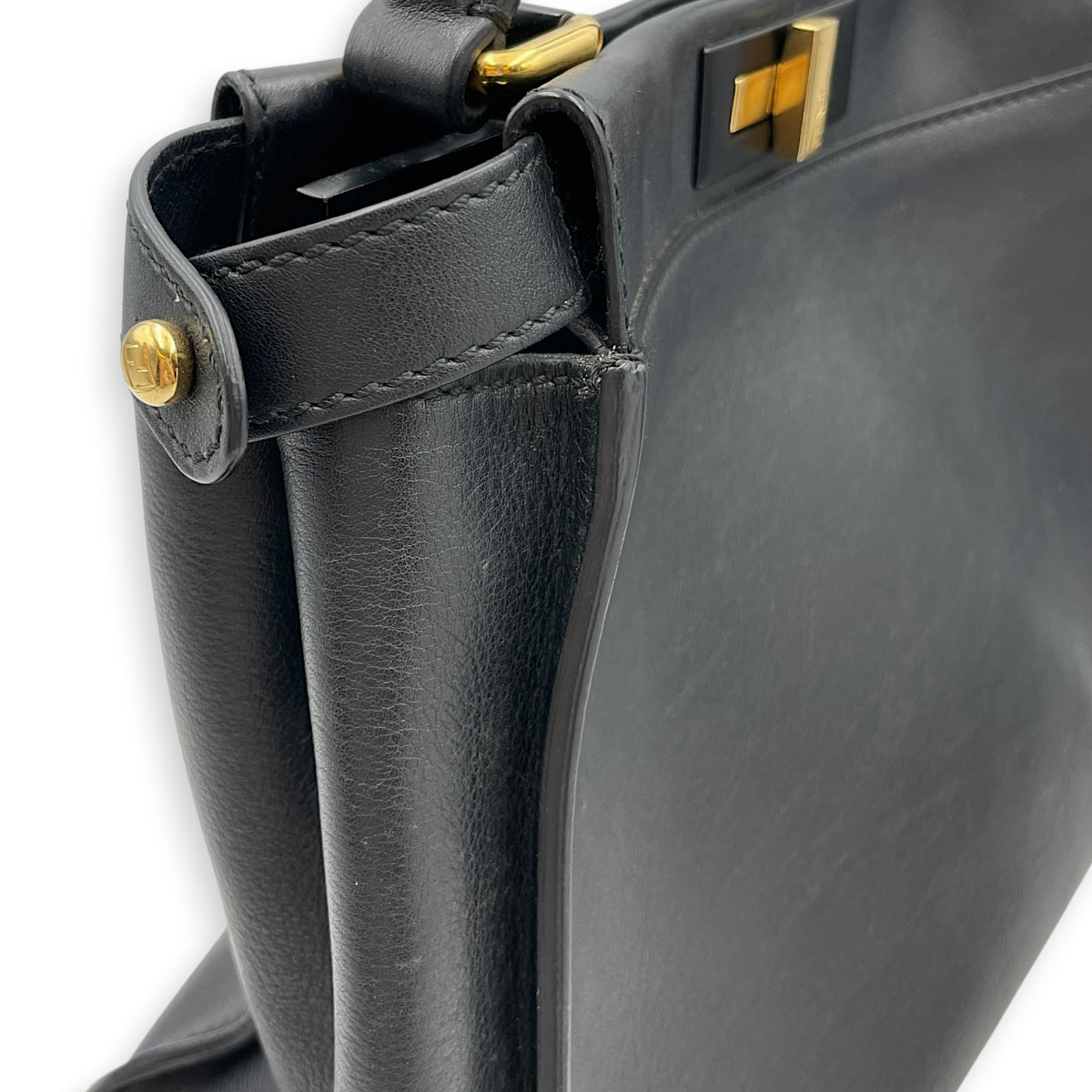 Peekaboo  33 cm  Black Top Handle Bag in Calfskin Gold hardware