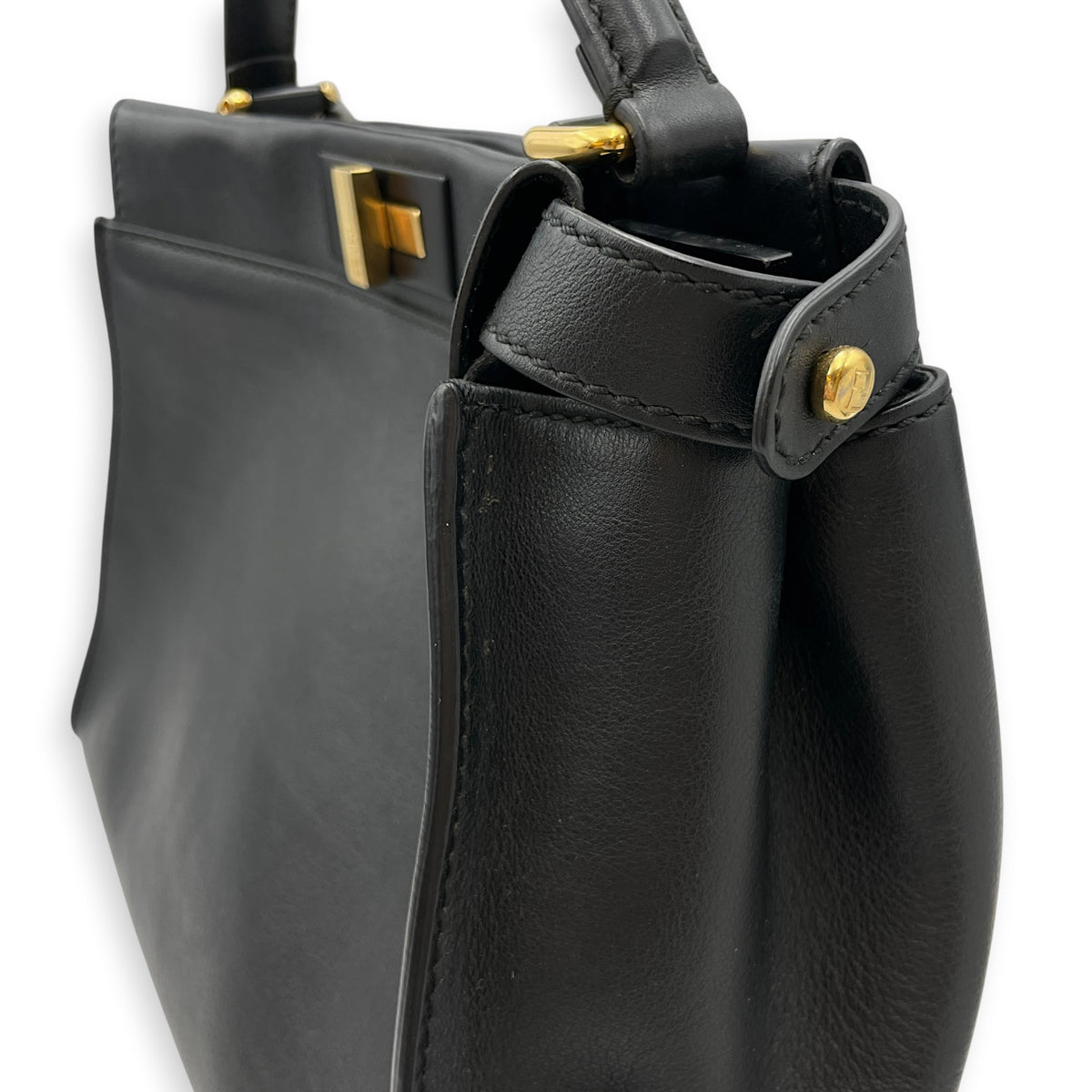 Peekaboo  33 cm  Black Top Handle Bag in Calfskin Gold hardware
