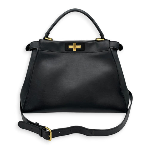 Peekaboo  33 cm  Black Top Handle Bag in Calfskin Gold hardware