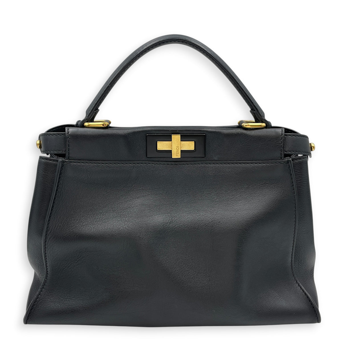 Peekaboo  33 cm  Black Top Handle Bag in Calfskin Gold hardware