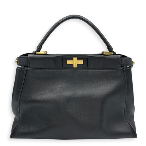 Peekaboo  33 cm  Black Top Handle Bag in Calfskin Gold hardware