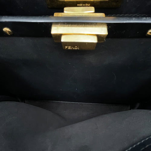 Peekaboo  33 cm  Black Top Handle Bag in Calfskin Gold hardware