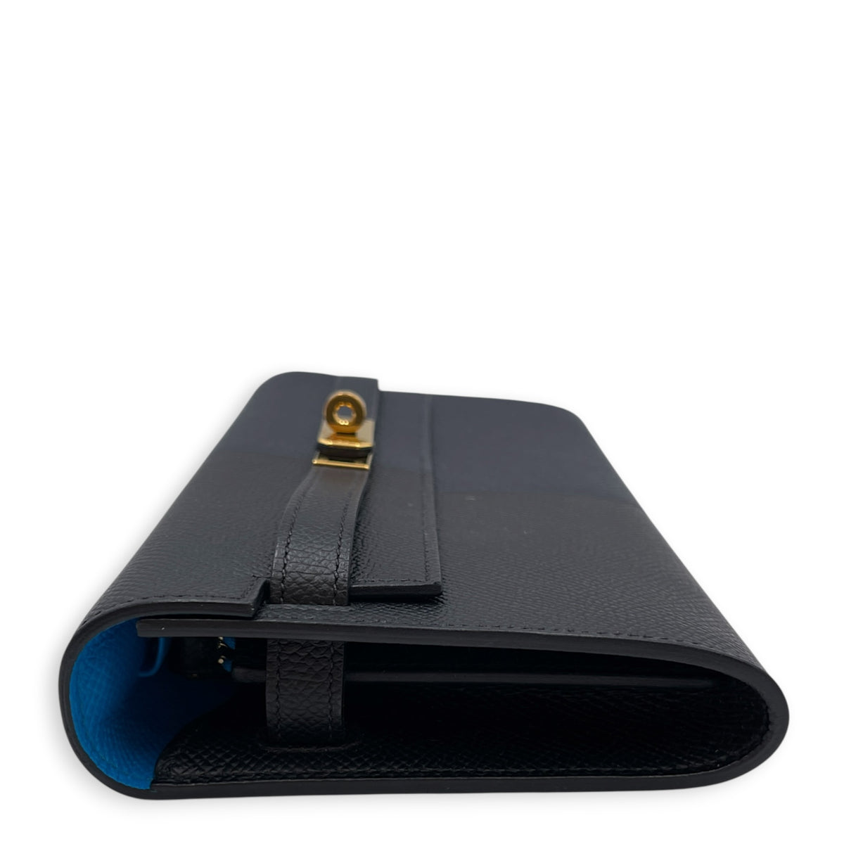 Kelly To Go Casaque Blue Indigo/Noir/Bleu frida Wallet in Epsom Gold hardware