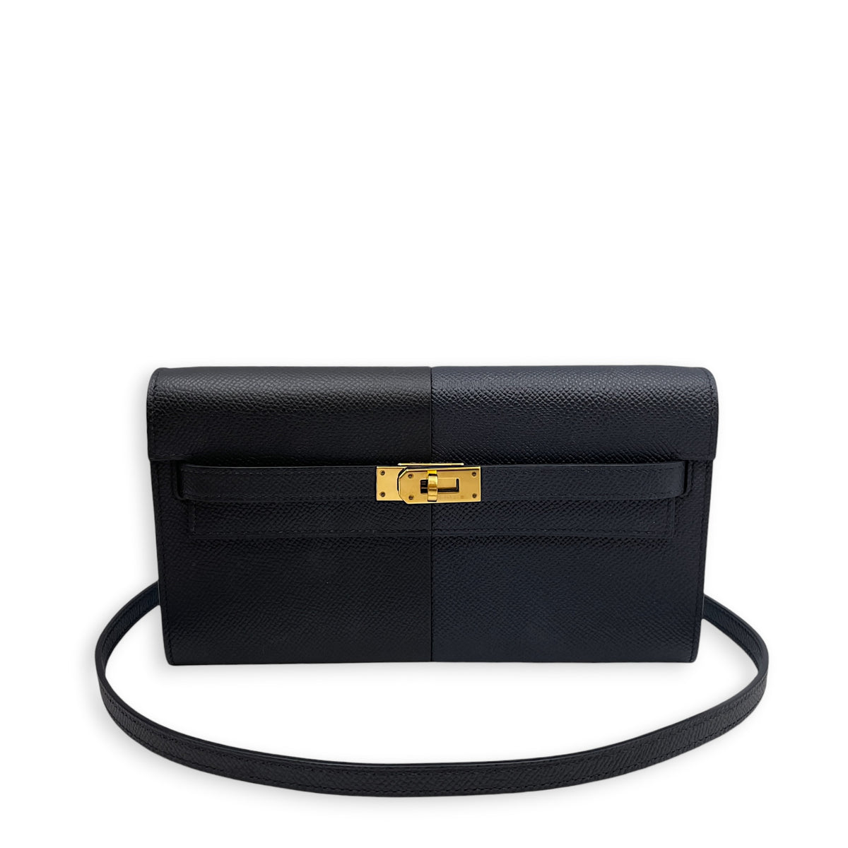 Kelly To Go Casaque Blue Indigo/Noir/Bleu frida Wallet in Epsom Gold hardware