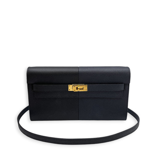 Kelly To Go Casaque Blue Indigo/Noir/Bleu frida Wallet in Epsom Gold hardware