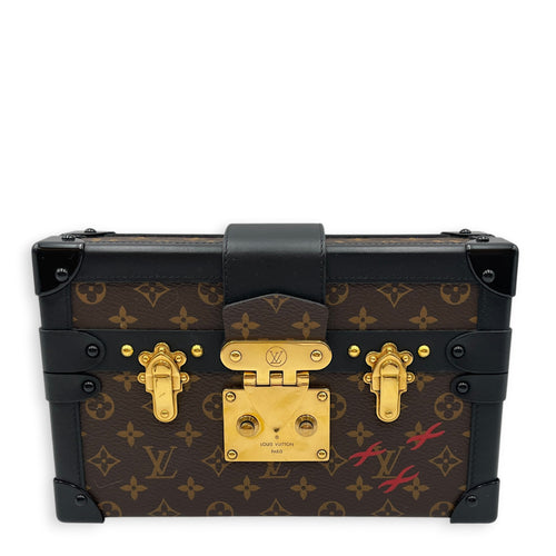 Petite Malle  Brown Shoulder Bag in Monogram Coated Canvas Gold hardware