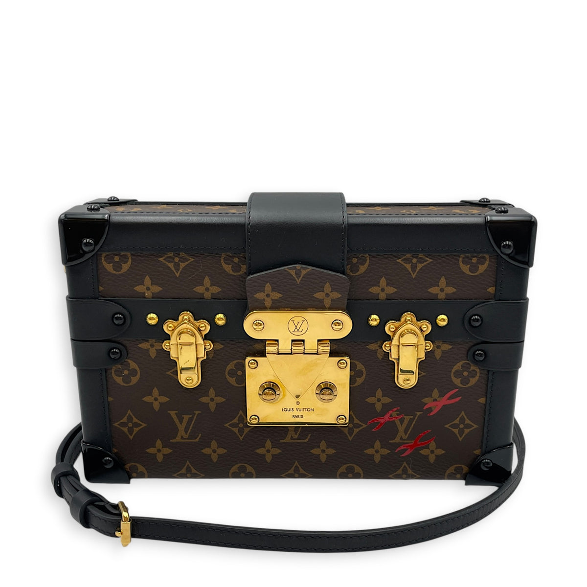 Petite Malle  Brown Shoulder Bag in Monogram Coated Canvas Gold hardware