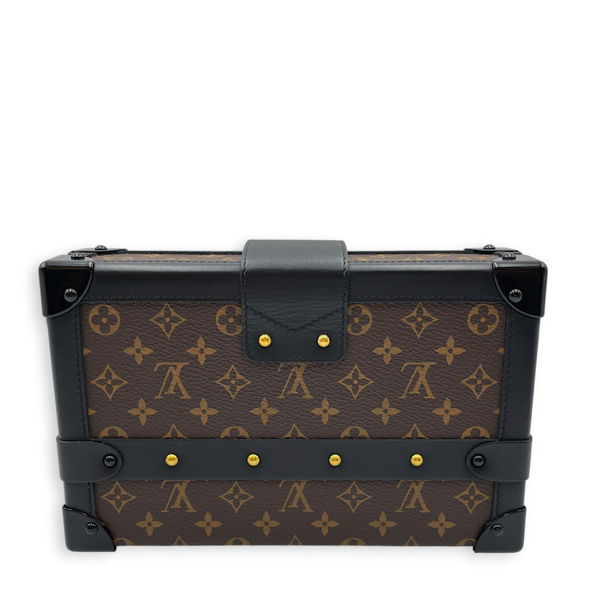 Petite Malle  Brown Shoulder Bag in Monogram Coated Canvas Gold hardware